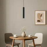 Cylinder Pendant Light Minimalist Black Dimmable Metal for Dining Room