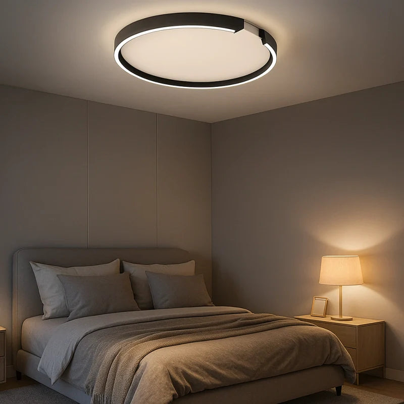 Modern Halo Flush Ceiling Light Dimmable Metal for Bedrooms