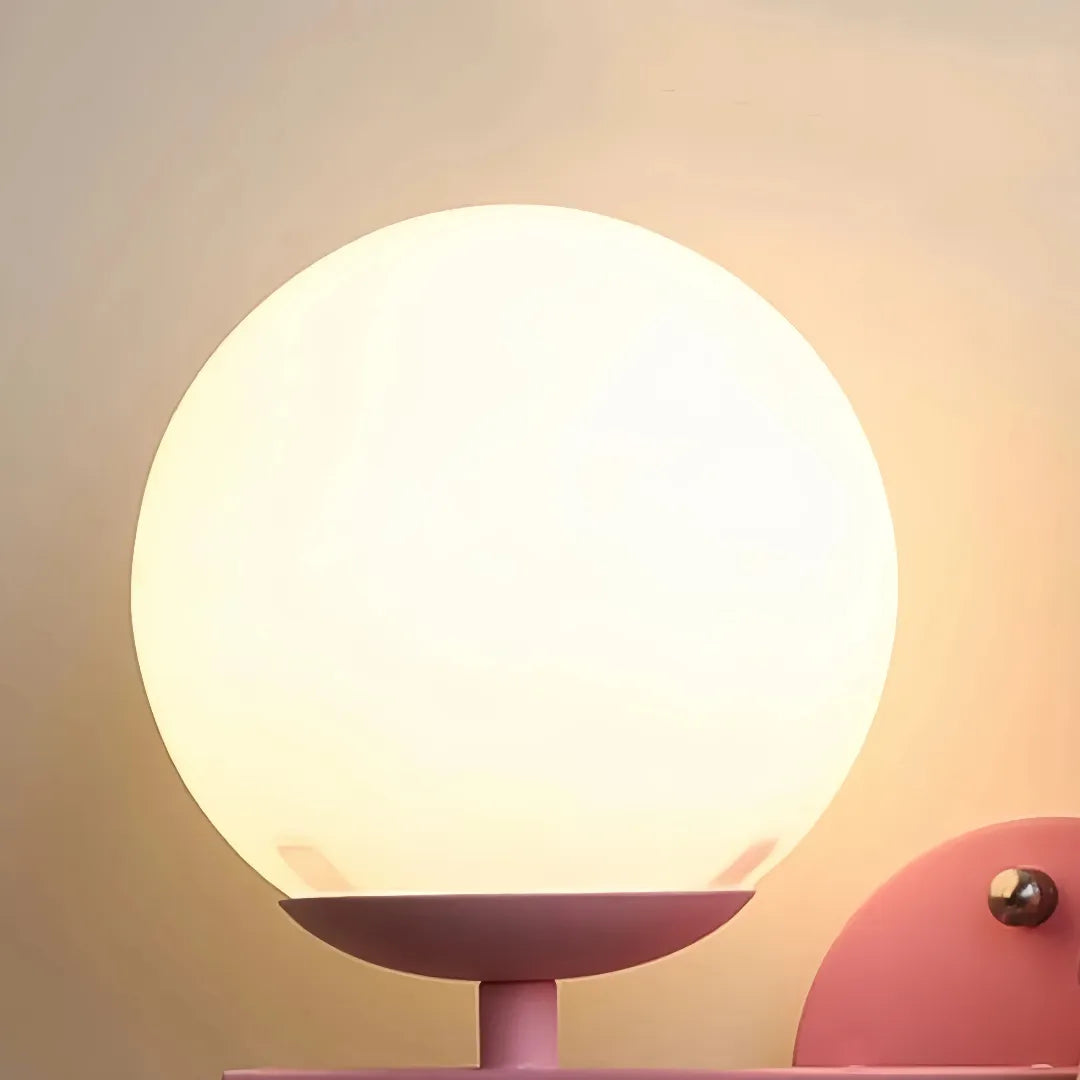 Textured glass shade on a cartoon children's bedroom wall light