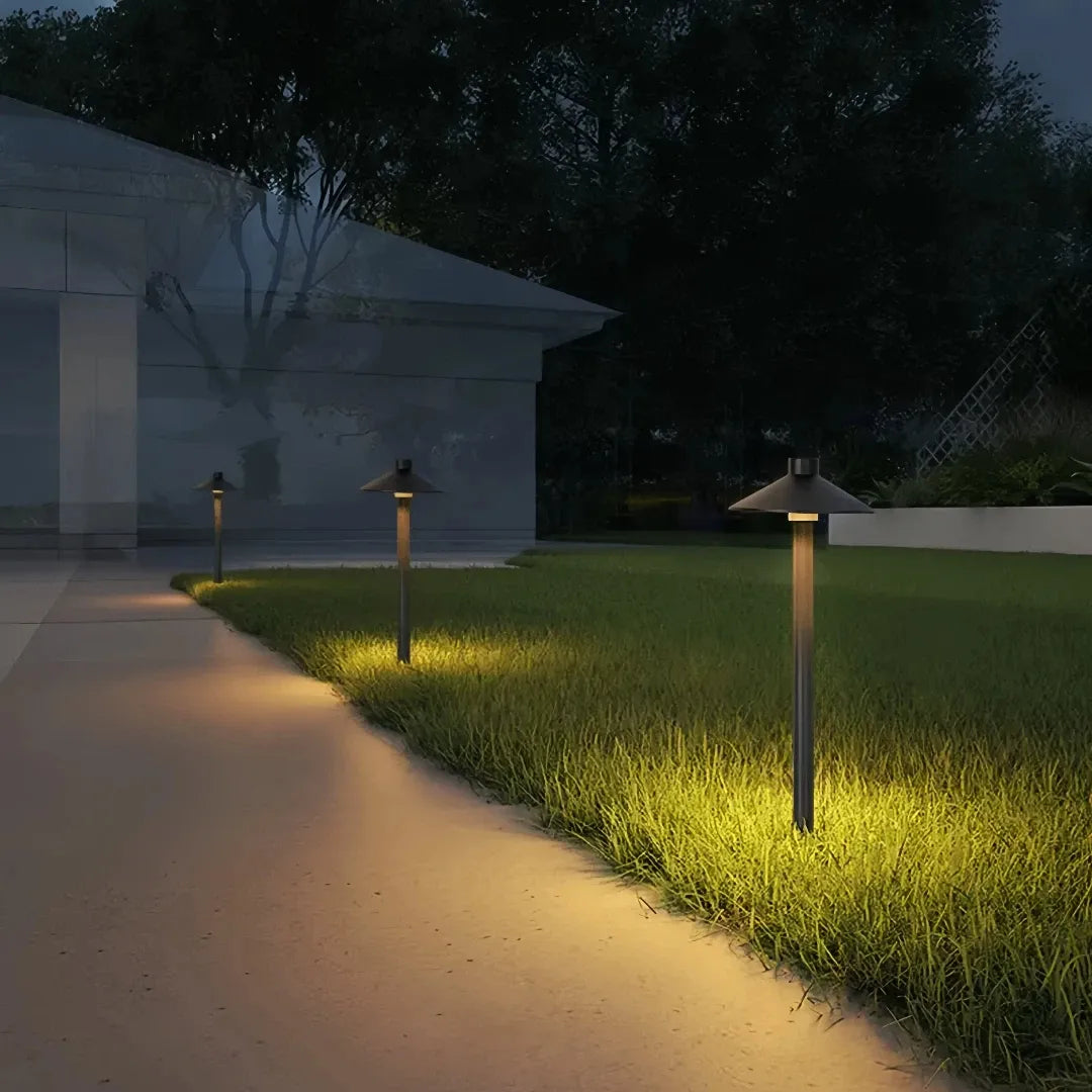 Metal mushroom garden light with base installation option