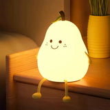 Pear-shaped silicone LED night light glowing warm white  