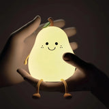 Close-up showing the flexible silicone shade of the pear night light 
