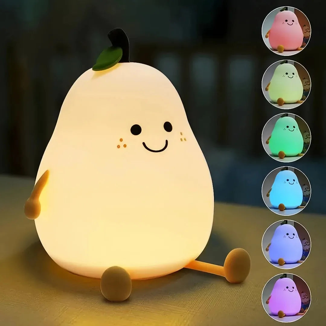 Pear night light shown in different RGB colours    