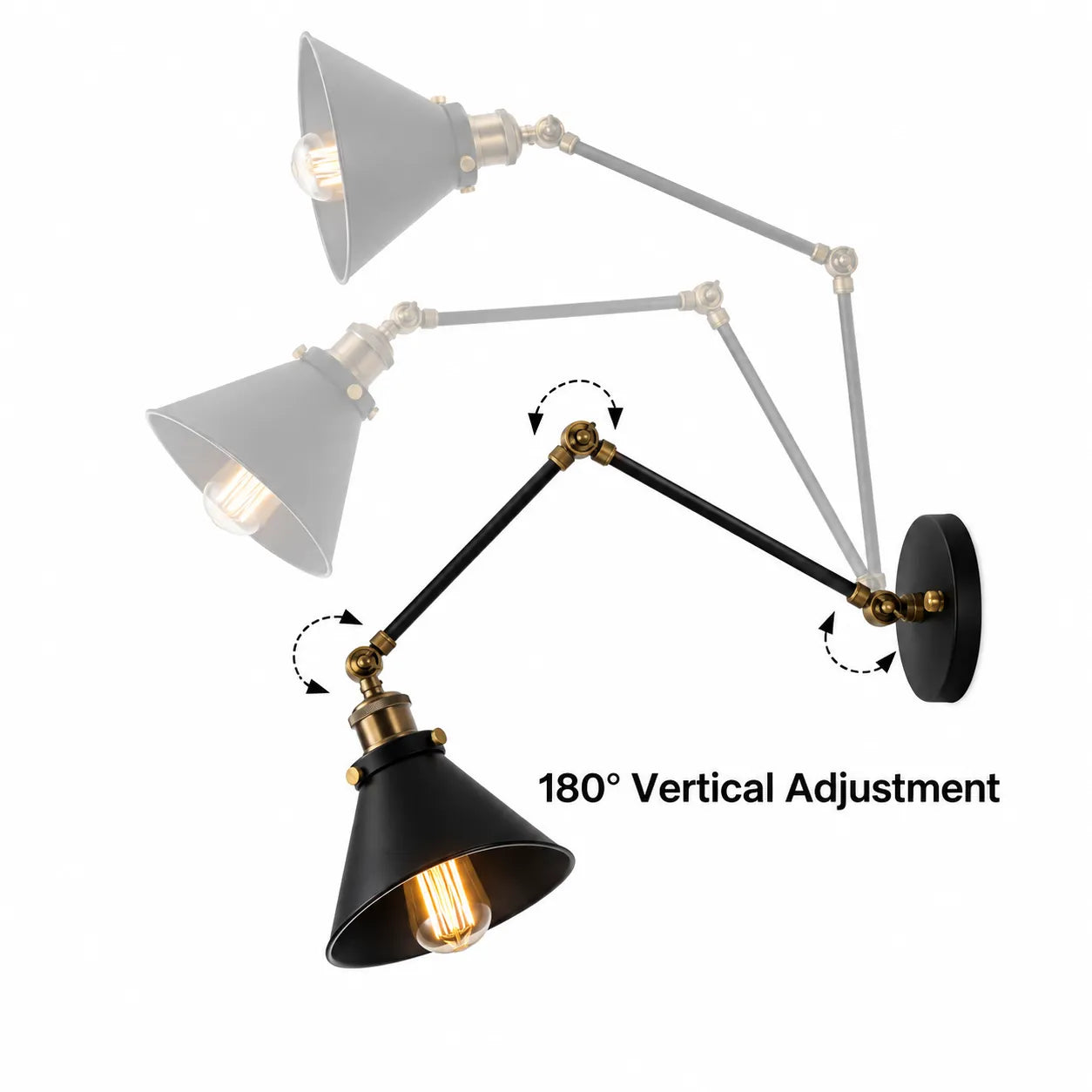 180-degree adjustable joint on an industrial wall light