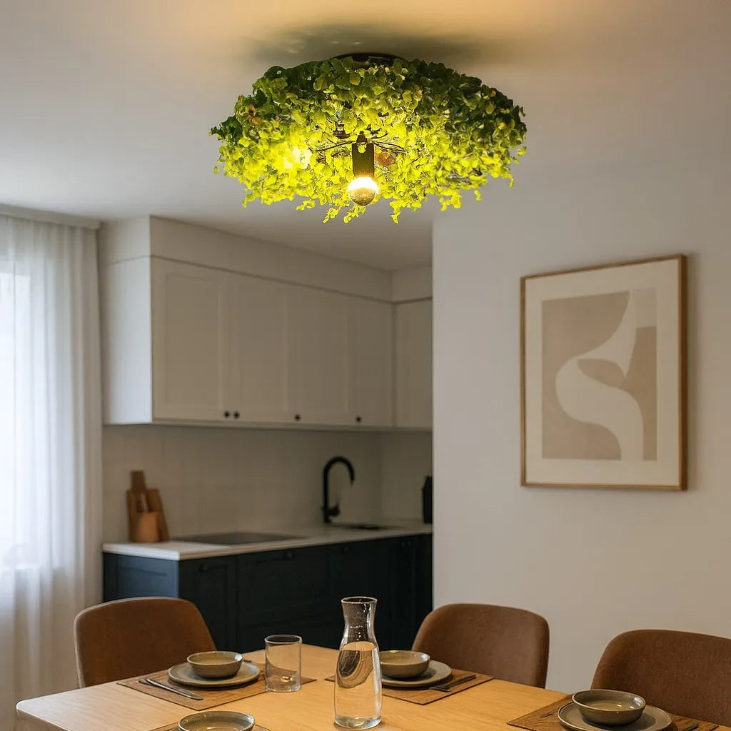 Artificial Green Plant Flush Ceiling Light