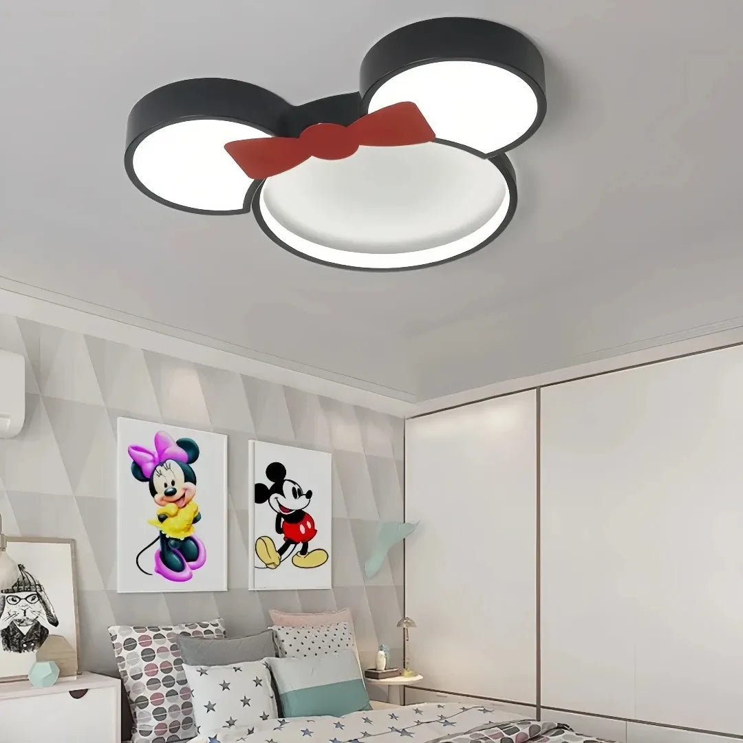 Mouse-inspired kids' ceiling light switched on