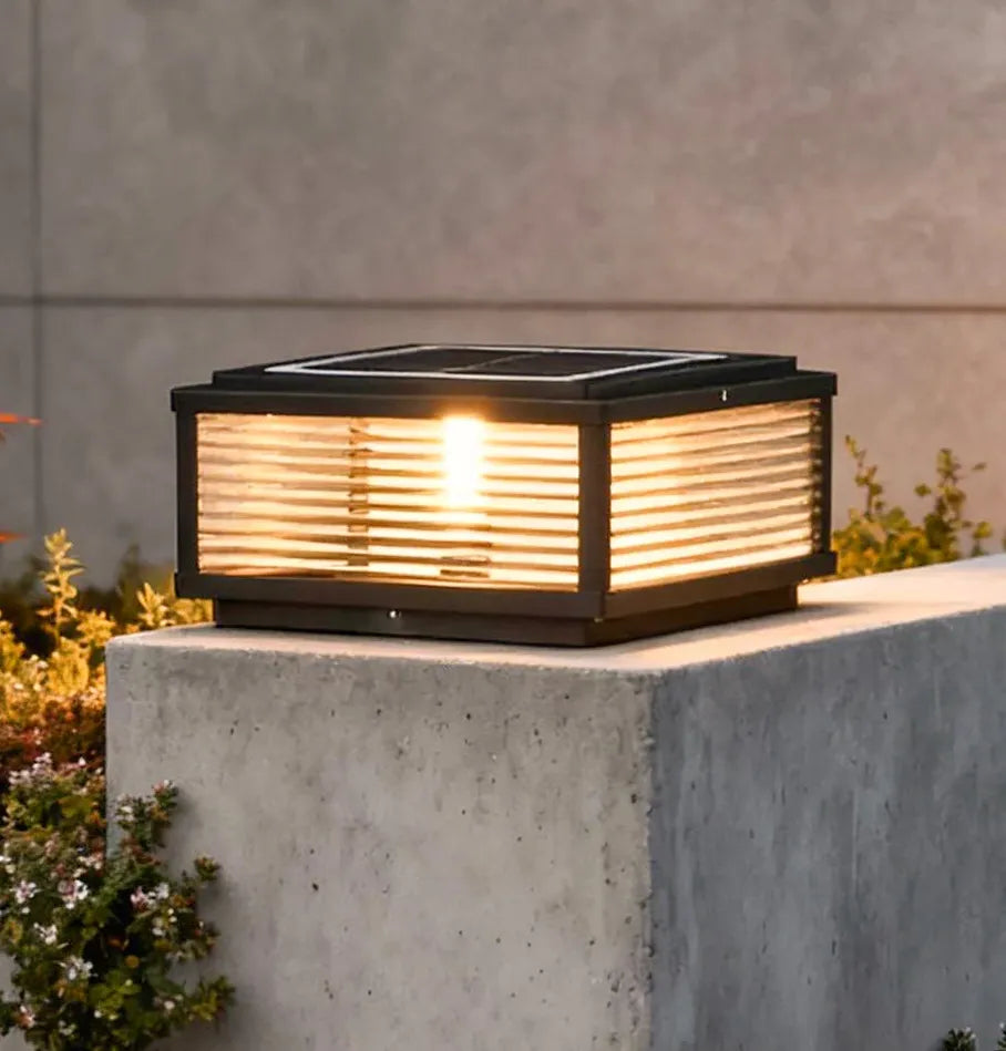 Solar Garden Pillar Light Modern IP65 Black Glass