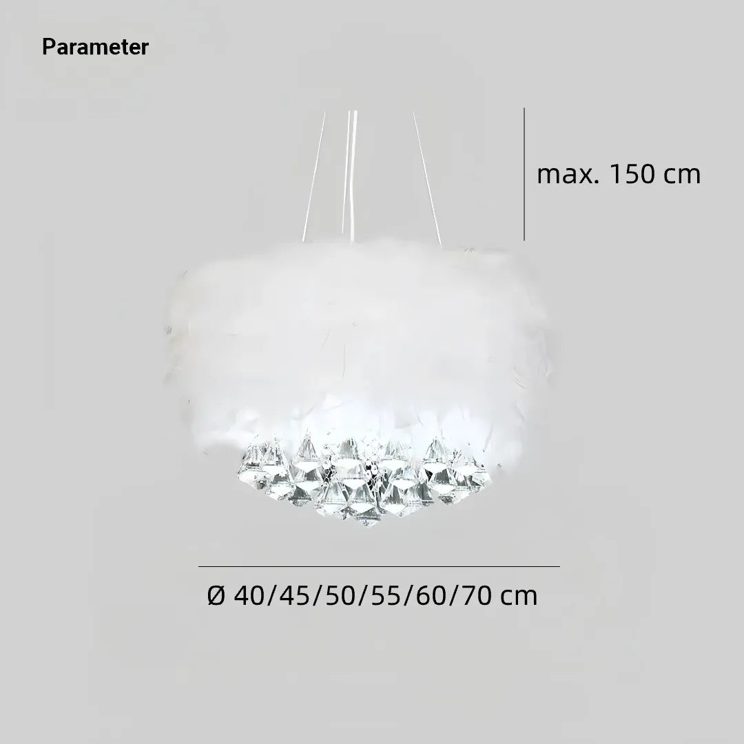 Feather chandelier available in 40 to 70 cm diameters