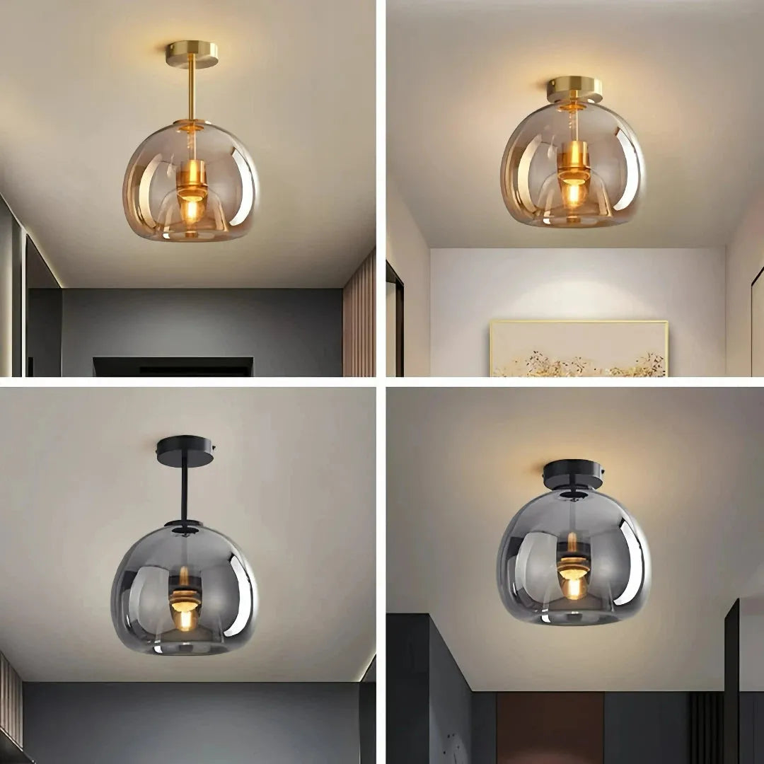 Amber glass ceiling light shown from the front