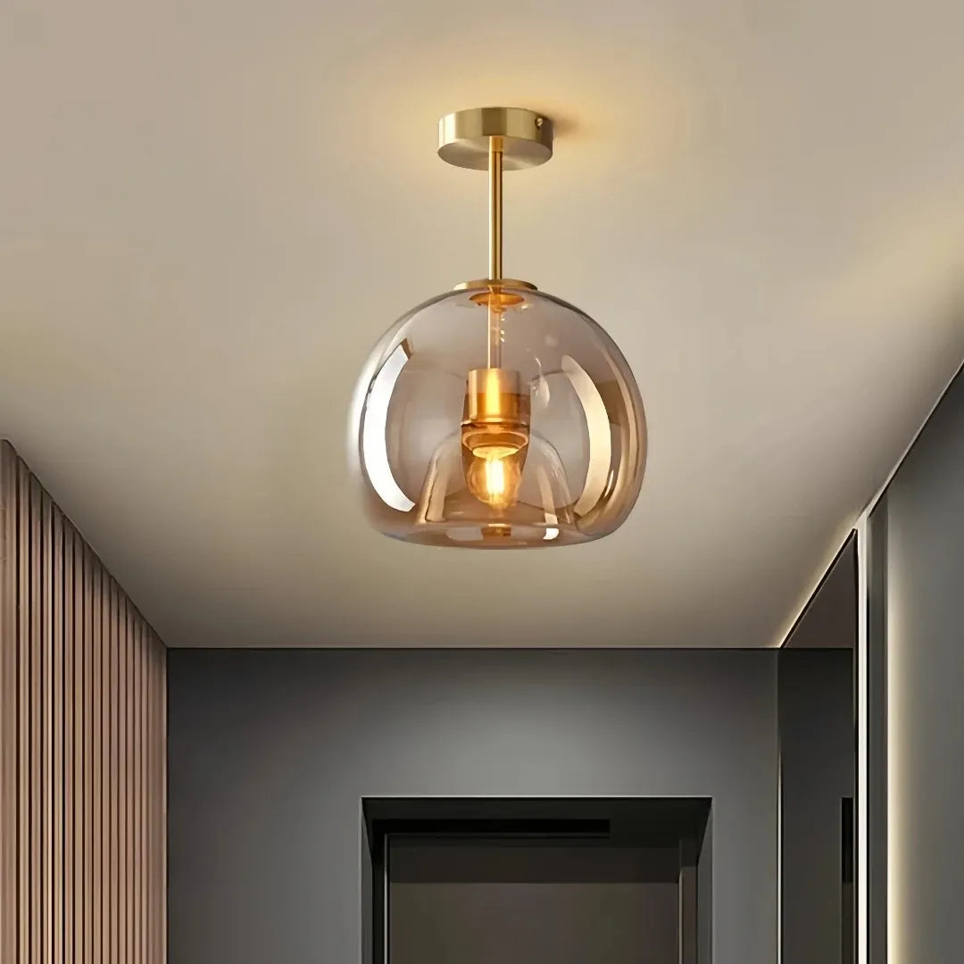 Glass hallway ceiling light installed in a modern interior
