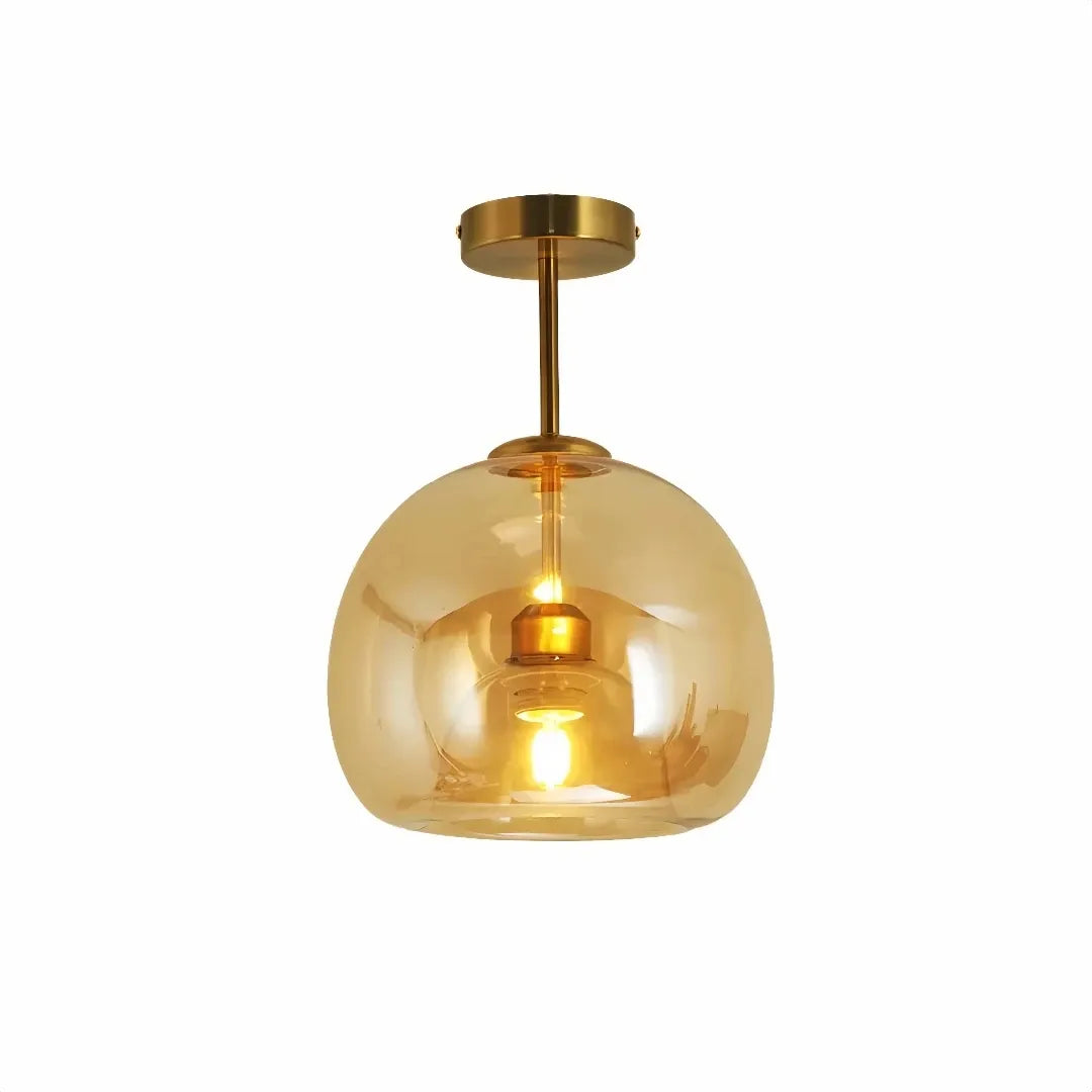 Mid-century semi-flush glass ceiling light viewed from below