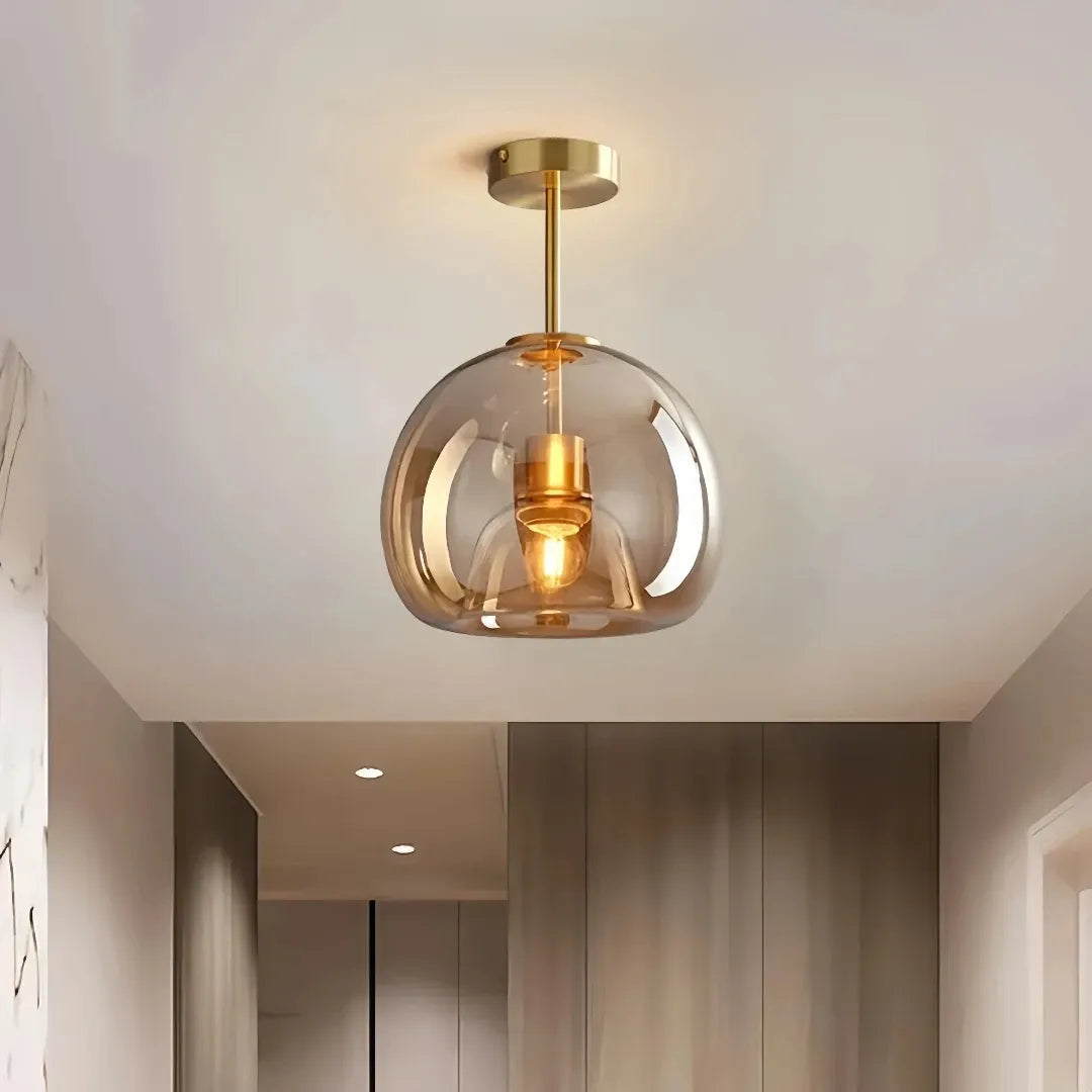 Glass hallway ceiling light installed in a modern interior
