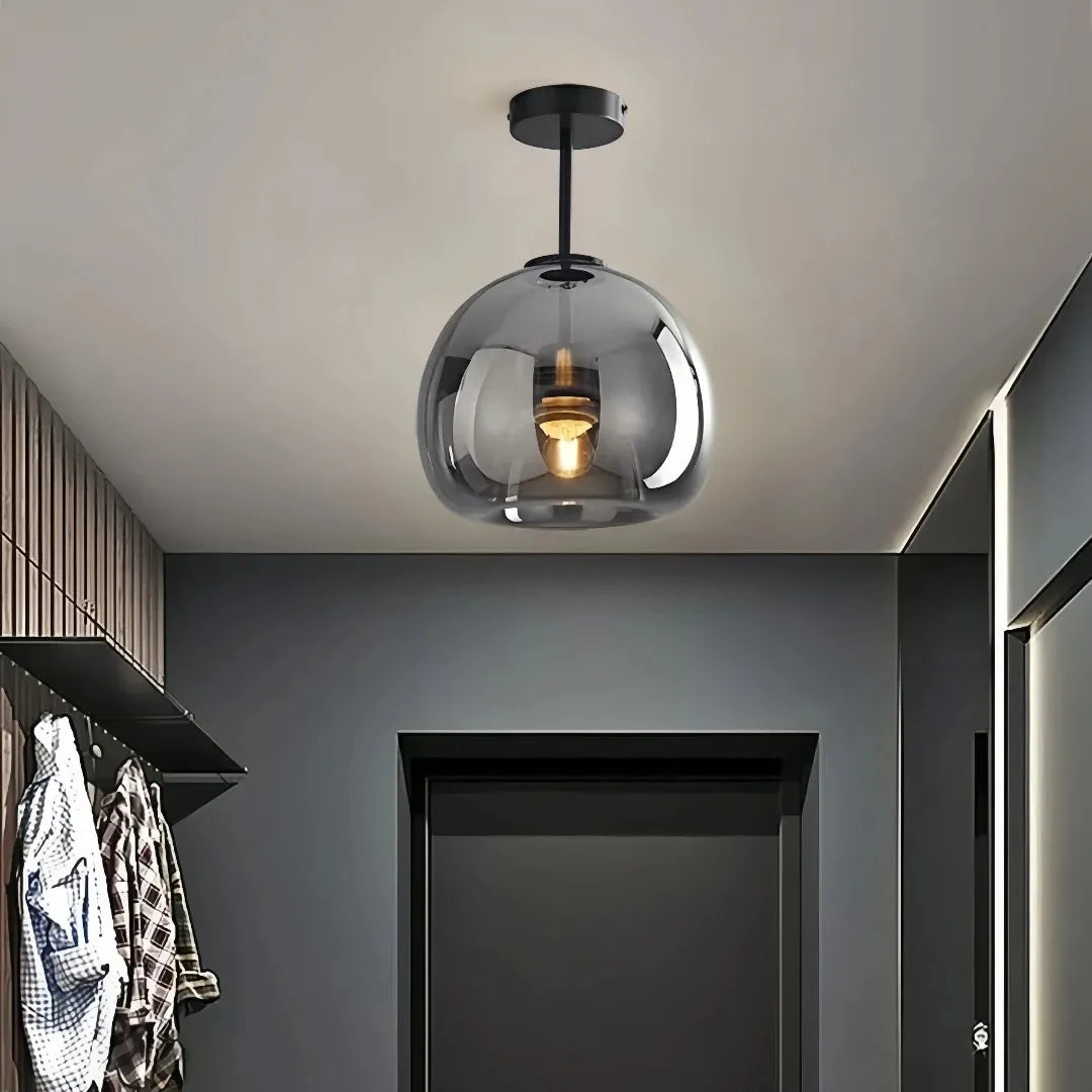 Mid-century semi-flush glass ceiling light viewed from below