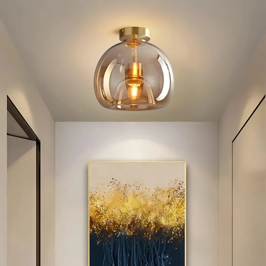 Amber glass ceiling light shown from the front