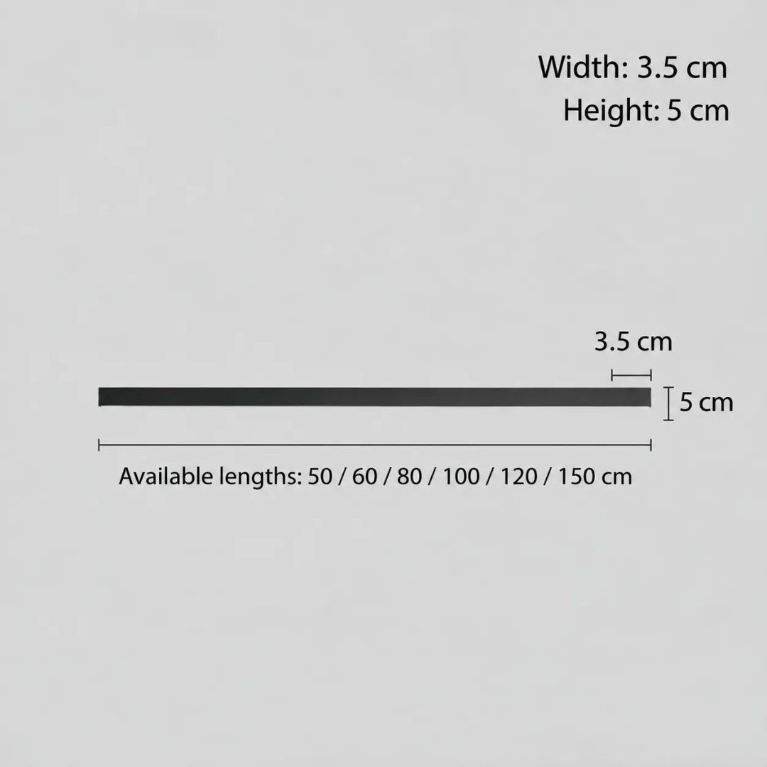 Length options for the linear ceiling light: 50, 60, 80, 100, 120 and 150 cm 