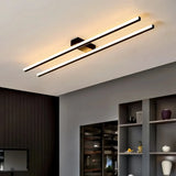 Black linear LED semi-flush ceiling light for hallway  