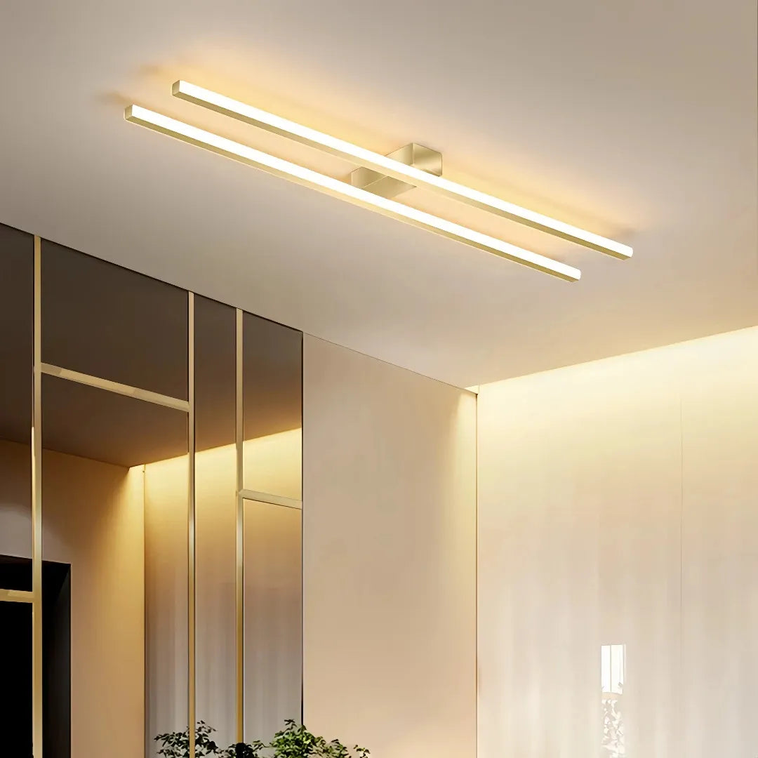 Gold linear LED semi-flush ceiling light 