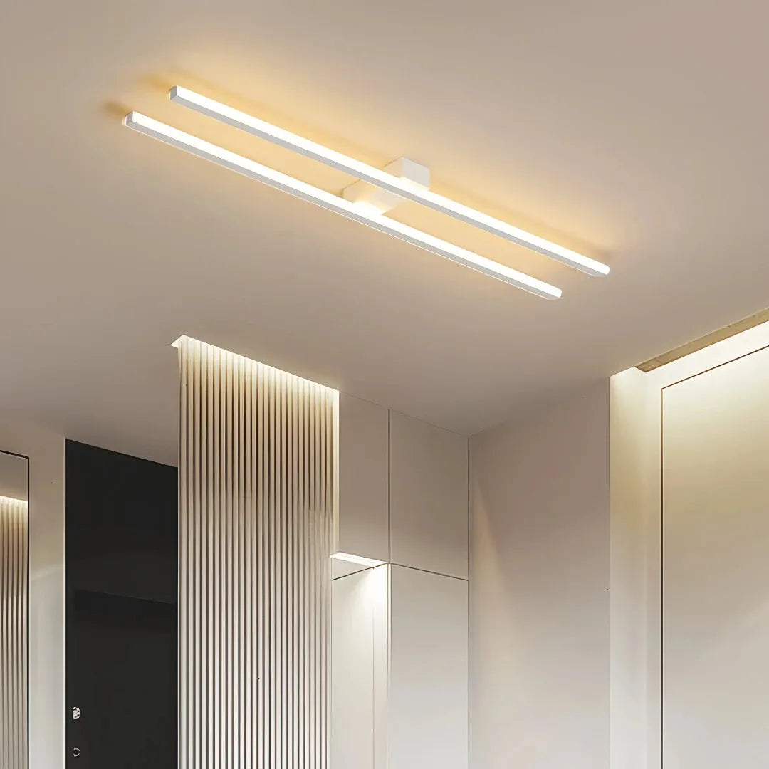 White linear LED semi-flush ceiling light         