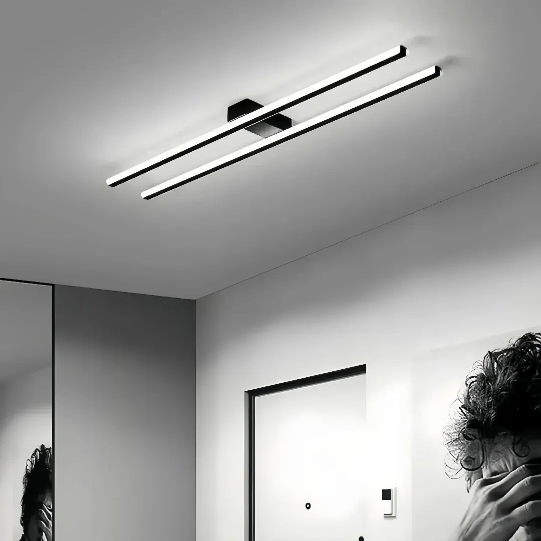 Slim linear ceiling light installed close to the ceiling  