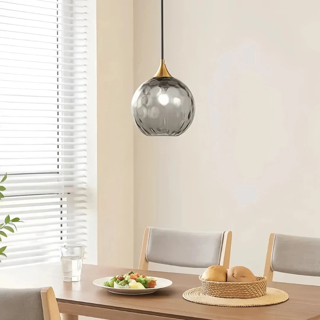 Modern coloured glass pendant light with dimmable LED for dining room