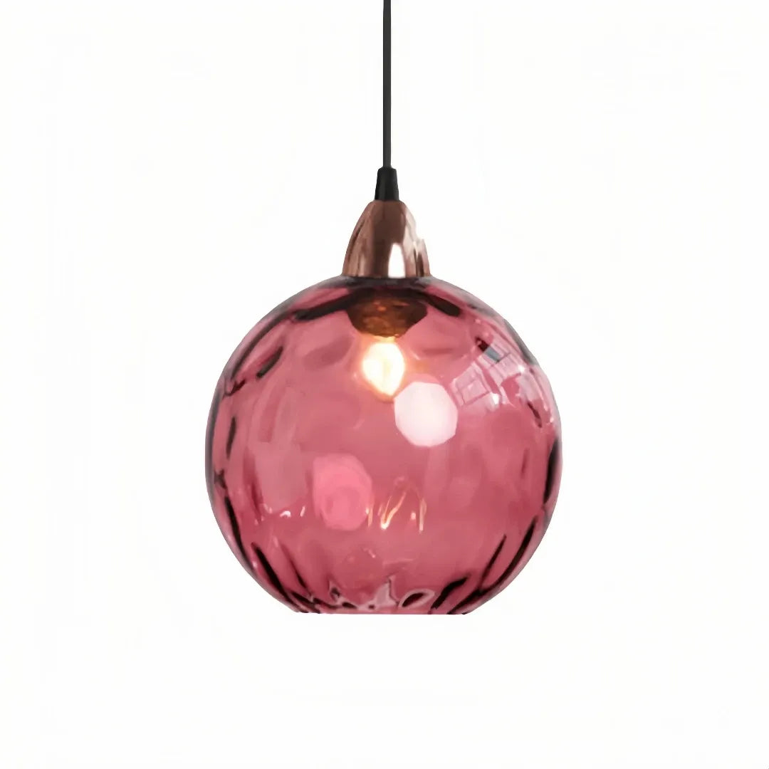 Modern coloured glass pendant light with dimmable LED for dining room