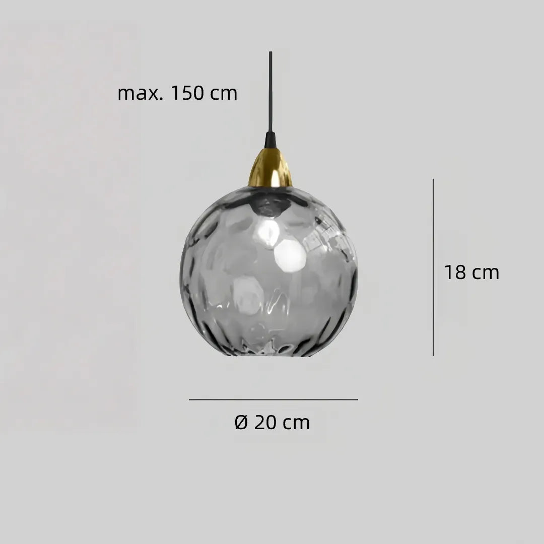 Dimensions of modern coloured glass pendant light for dining and living spaces