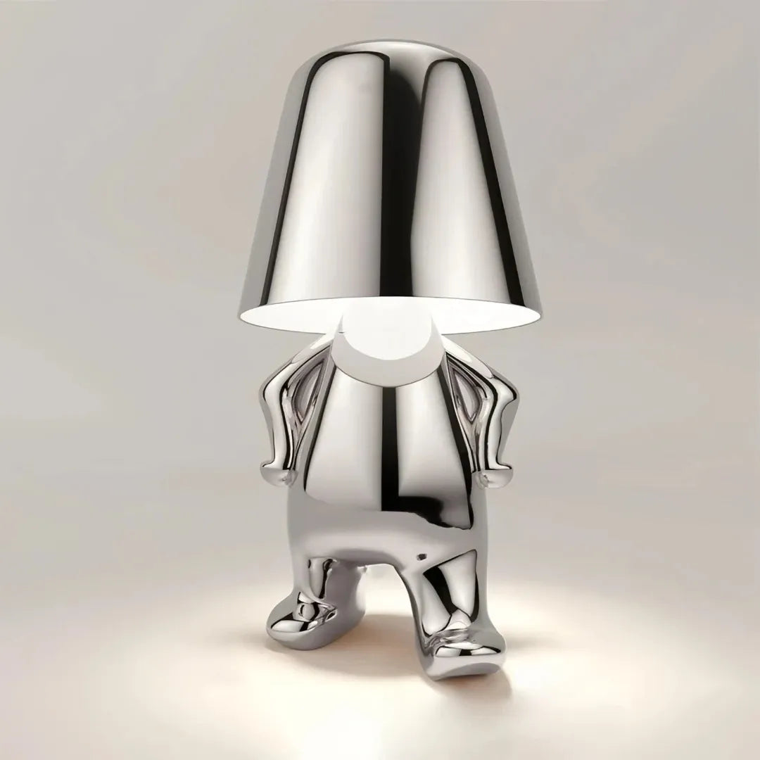 Silver sculptural bedside table lamp for modern bedrooms