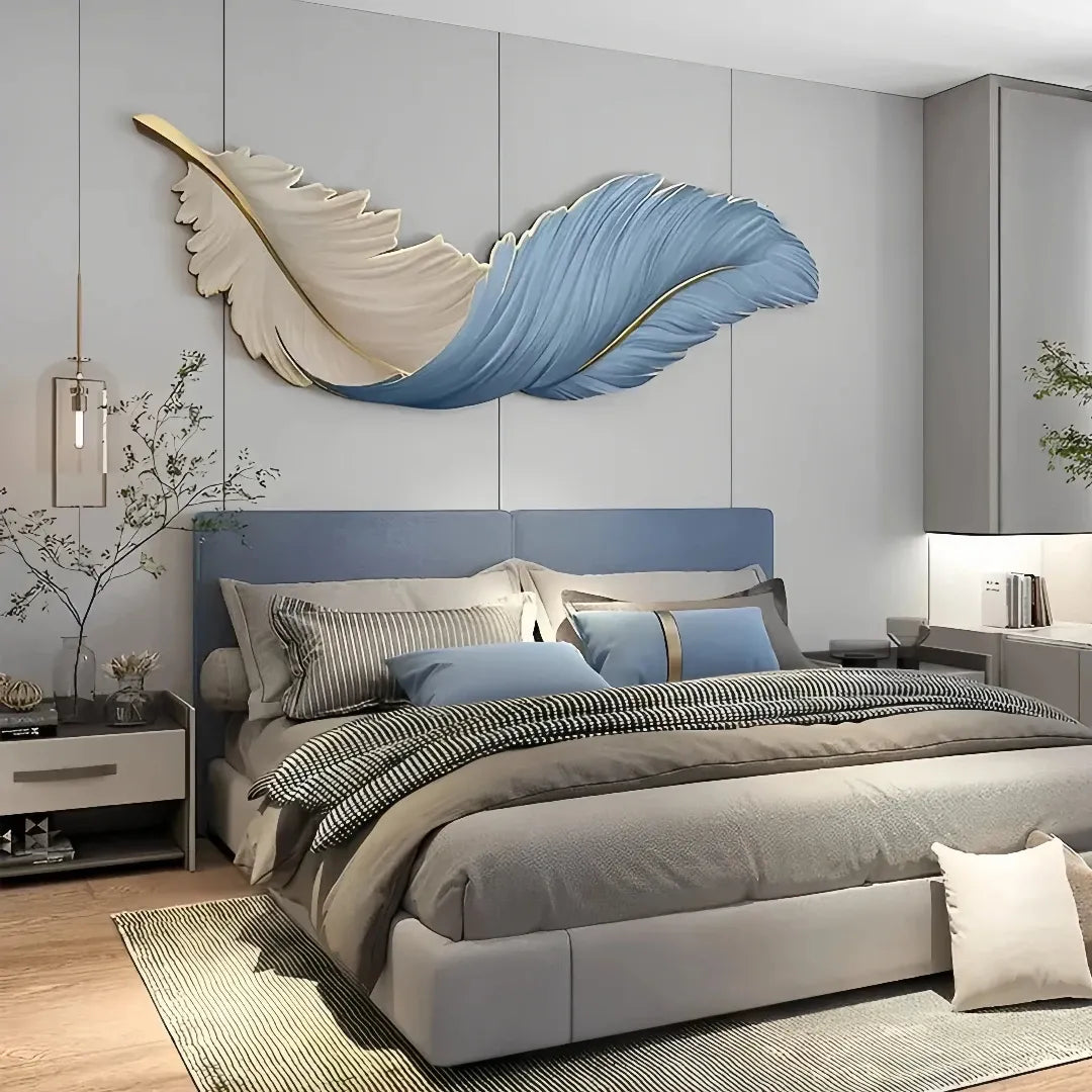 Blue feather-shaped LED wall light