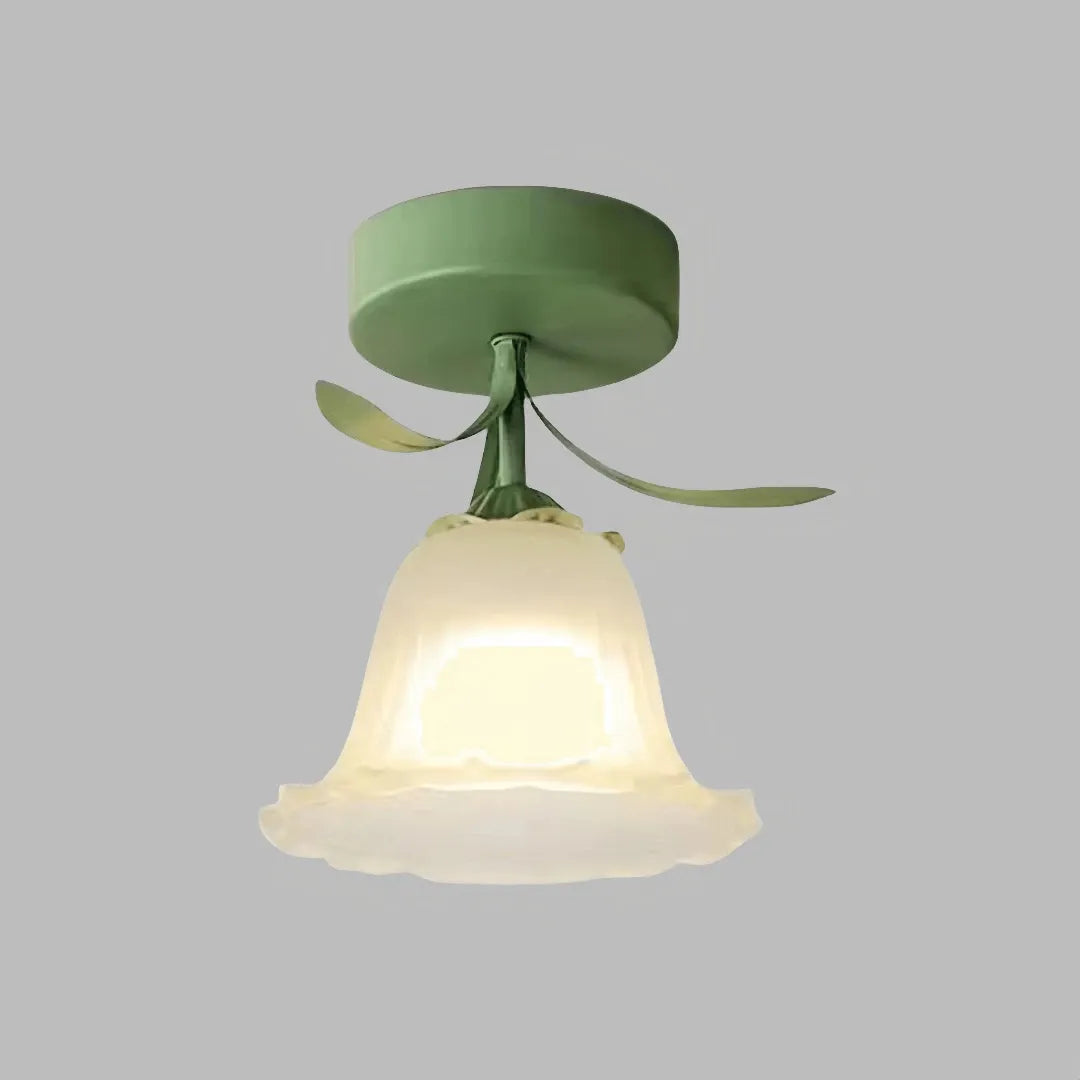 Green glass flower semi-flush ceiling light 