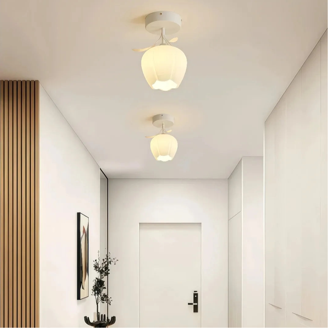 White flower-shaped glass ceiling light