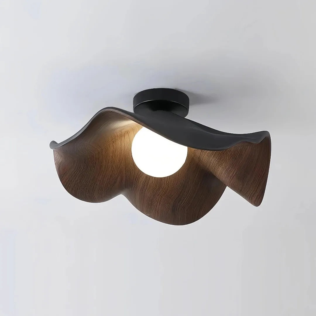 Black and walnut lotus leaf LED flush ceiling light