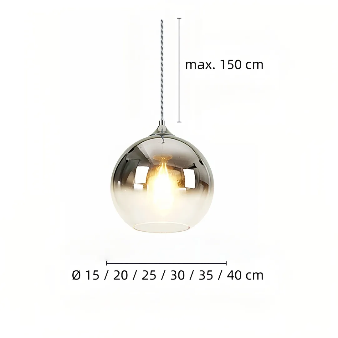 Glass globe pendant light with adjustable suspension