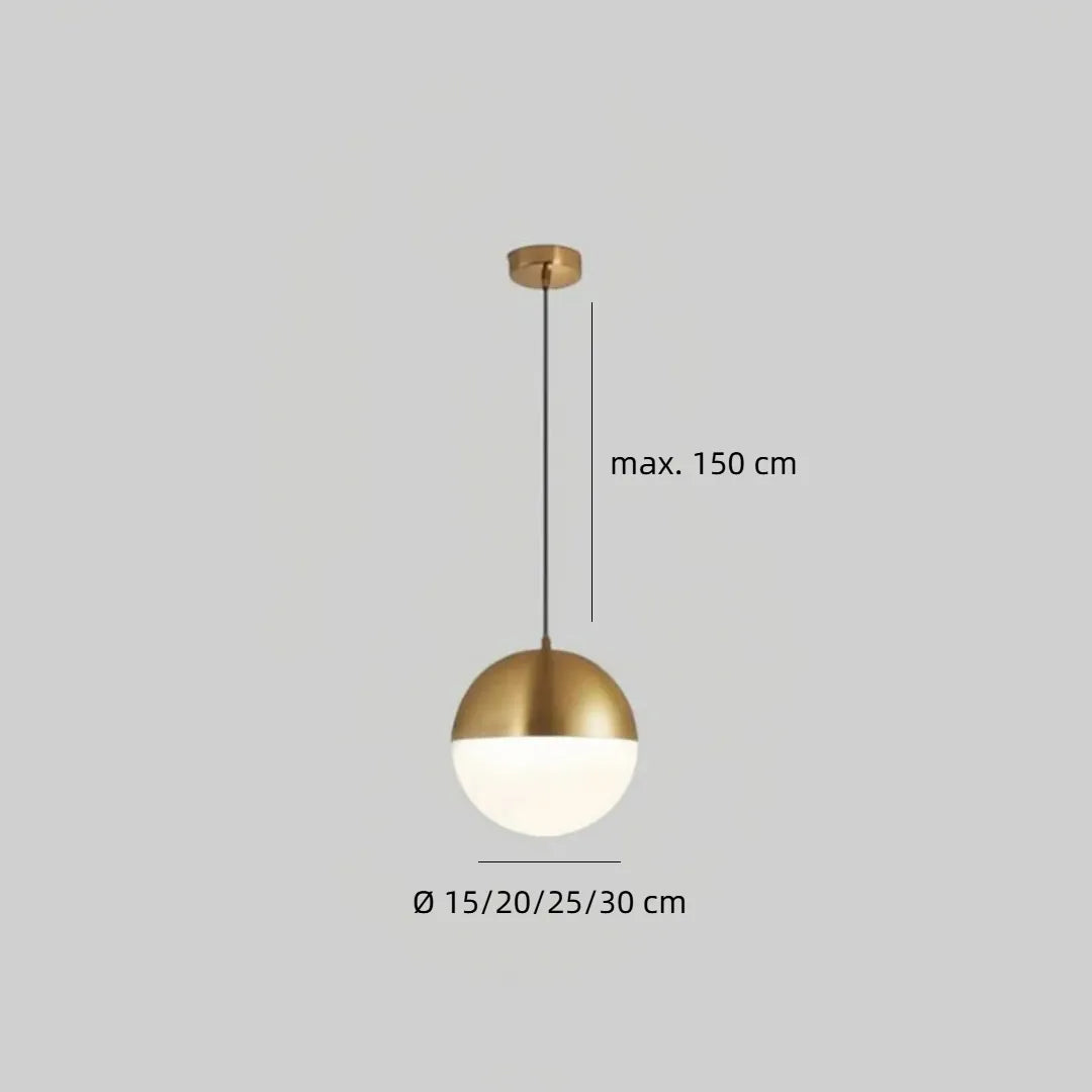 Globe pendant size diagram showing 15, 20, 25 and 30 cm diameters 