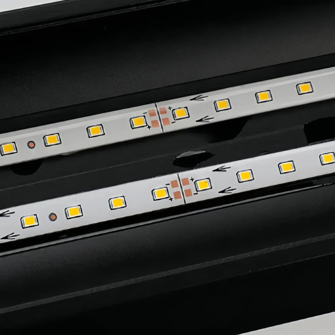 LED strips inside the black outdoor wall light