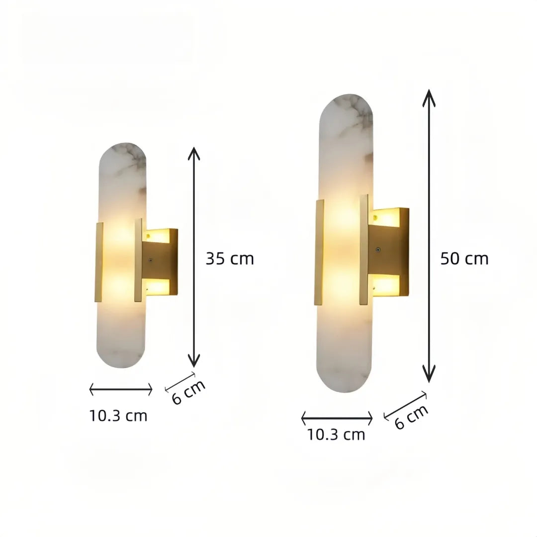 35 cm and 50 cm height options for the oval marble wall light