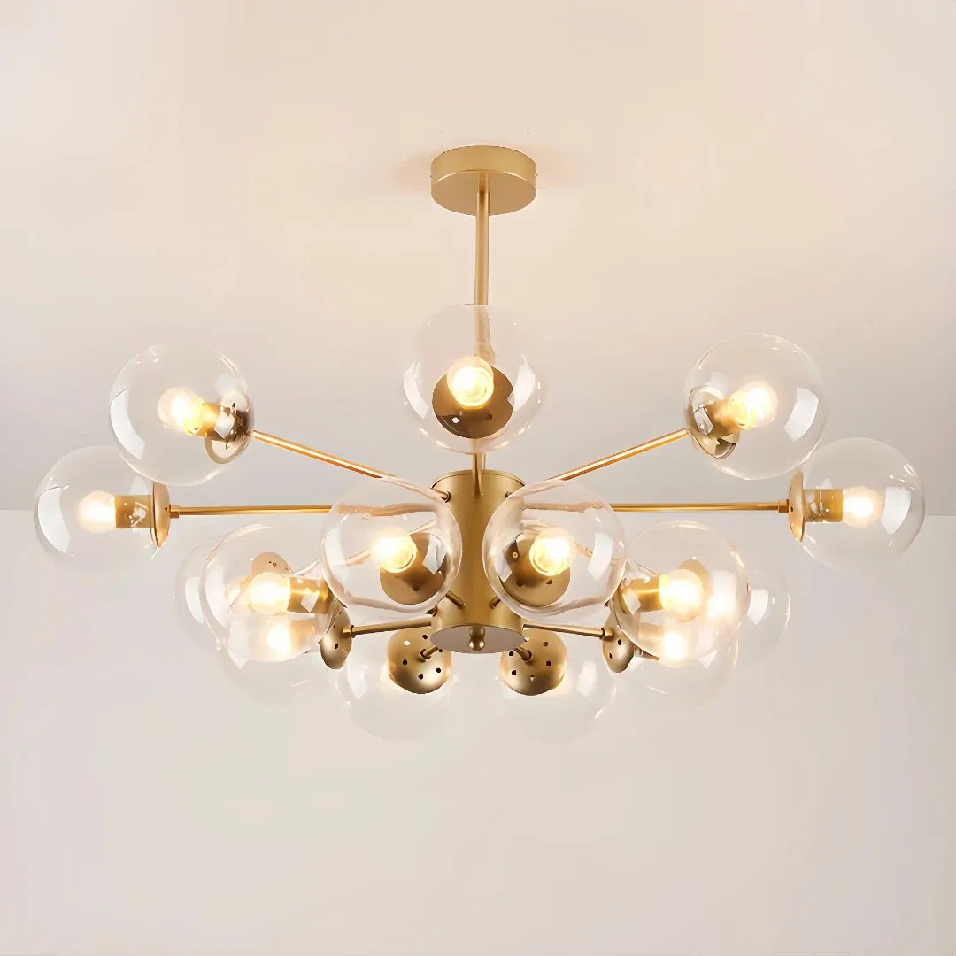 Gold 16-light Sputnik chandelier with clear glass globes