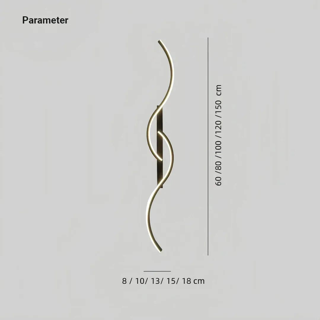 Wave wall light dimension diagram showing lengths from 60 to 150 cm