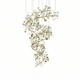 Ceramic Ginkgo Leaf Chandelier Brass for Luxury Staircase, Height Adjustable