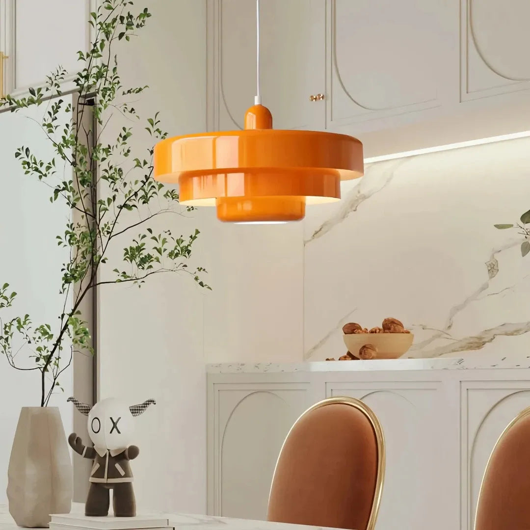 Morandi layered metal pendant light in orange