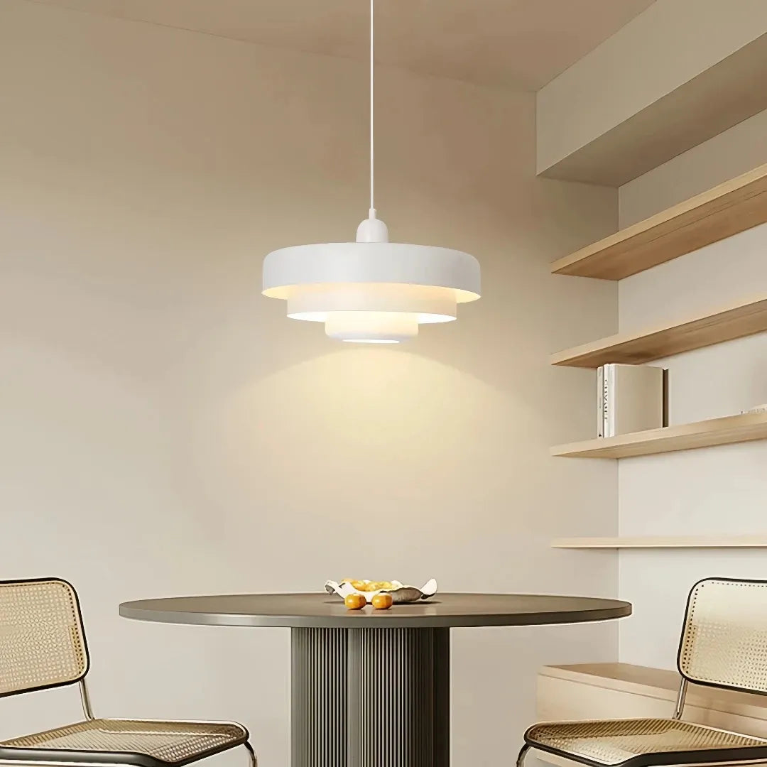 White Morandi pendant light for a dining room