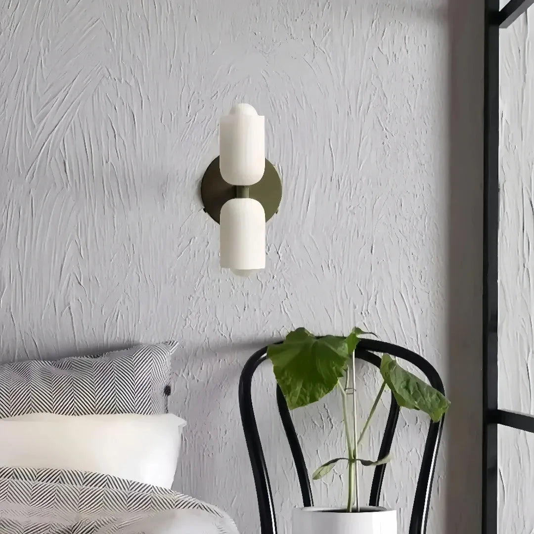 Green opal glass bedside wall light with up-and-down illumination 