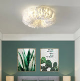 Natural Feathered Ceiling Light for Bedroom