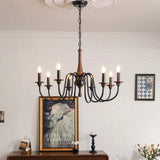 Rustic French-Style Wooden Candelabra Chandelier