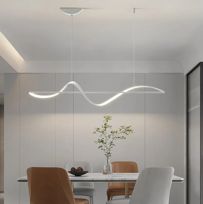 Contemporary Wave Pendant Light Metal Dimmable for Dining Room