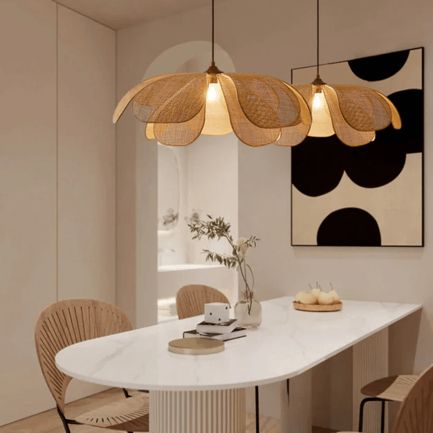 Handcrafted Rattan Petal Pendant Light for Dining Room