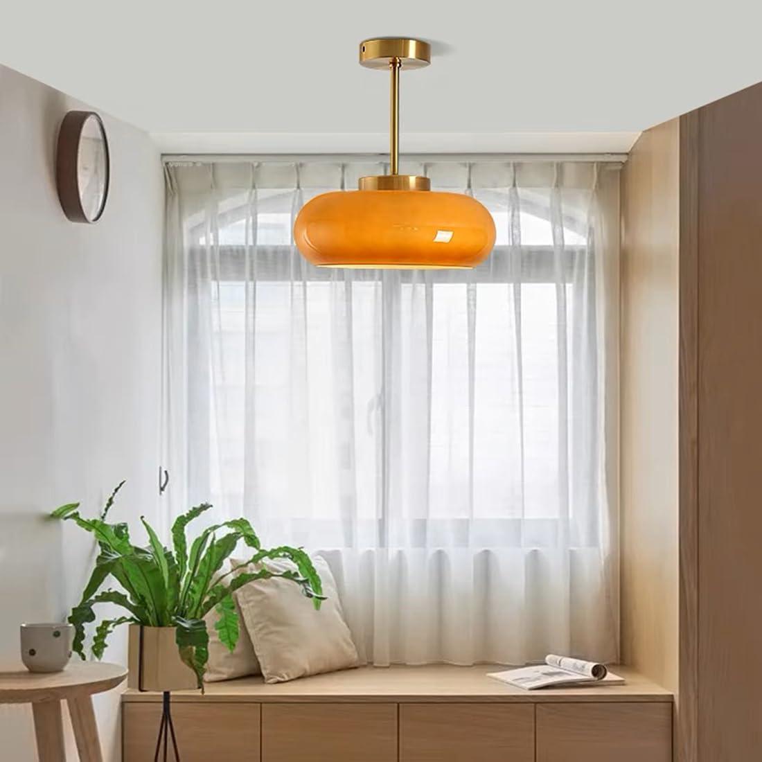 Vintage Persimmon Glass Semi-Flush Ceiling Light for Hallways