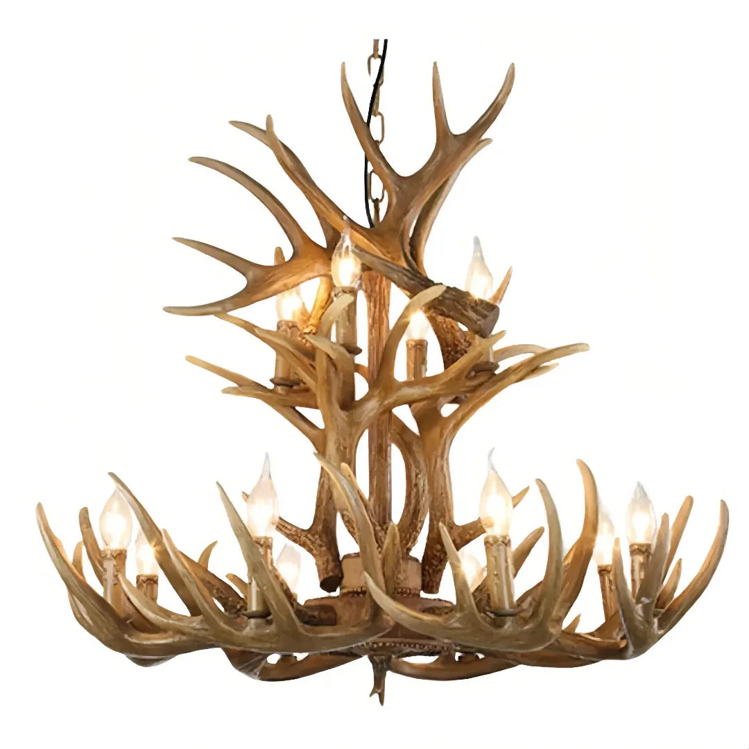 Brown faux antler chandelier on a white background