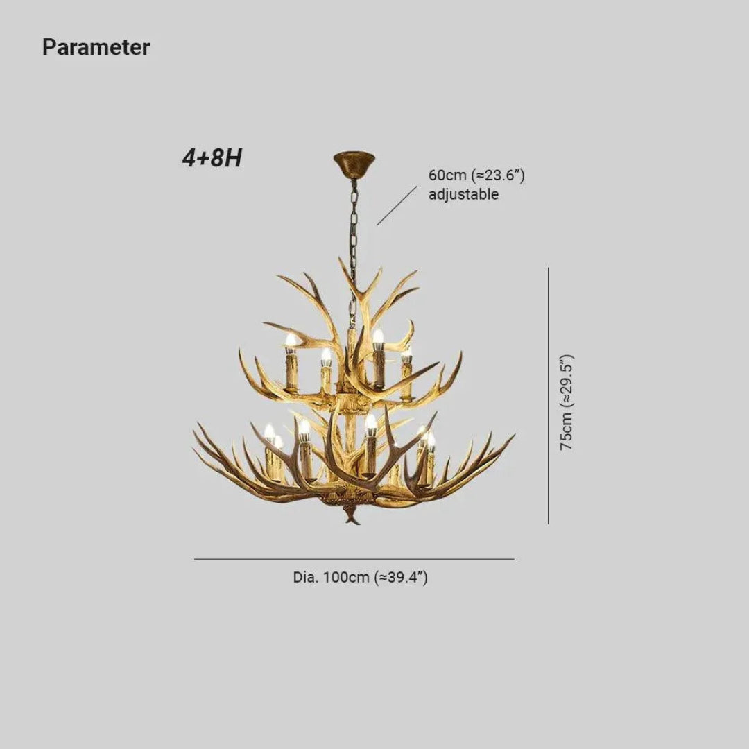 Antler chandelier installation or dimension diagram  
