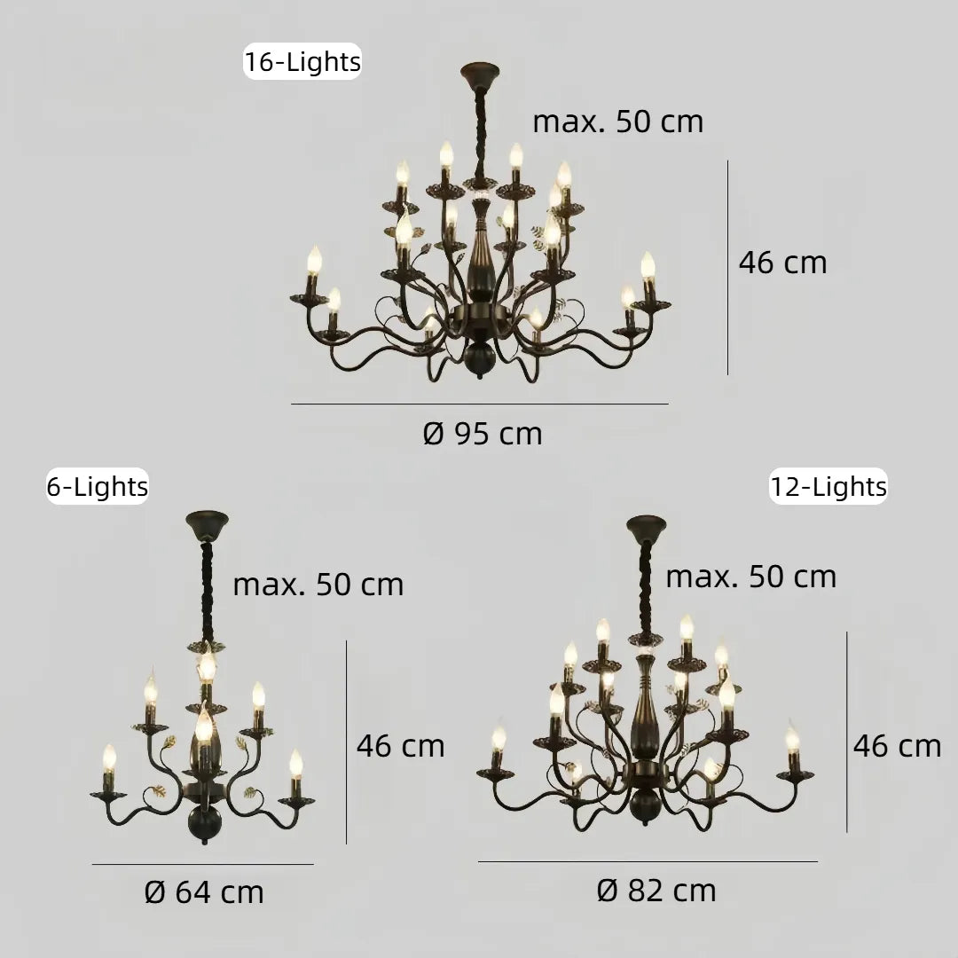 Vintage candle chandelier dimensions and installation diagram