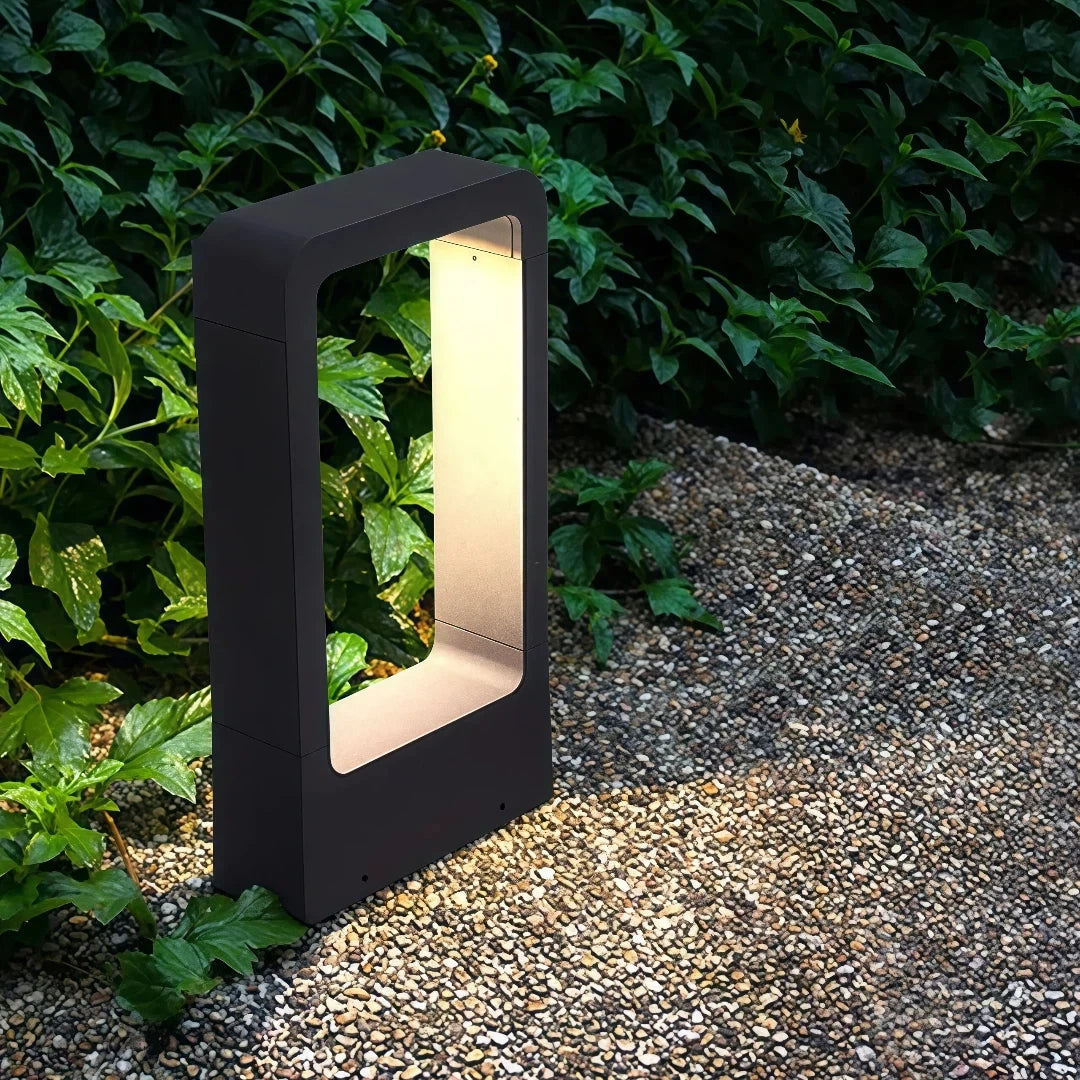 Modern Outdoor Bollard Light Black Waterproof for Pathway, Rectangular Design